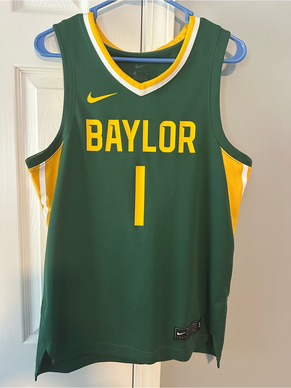 Nike Green and Yellow Baylor Basketball Jersey - Number 1 Adult Small